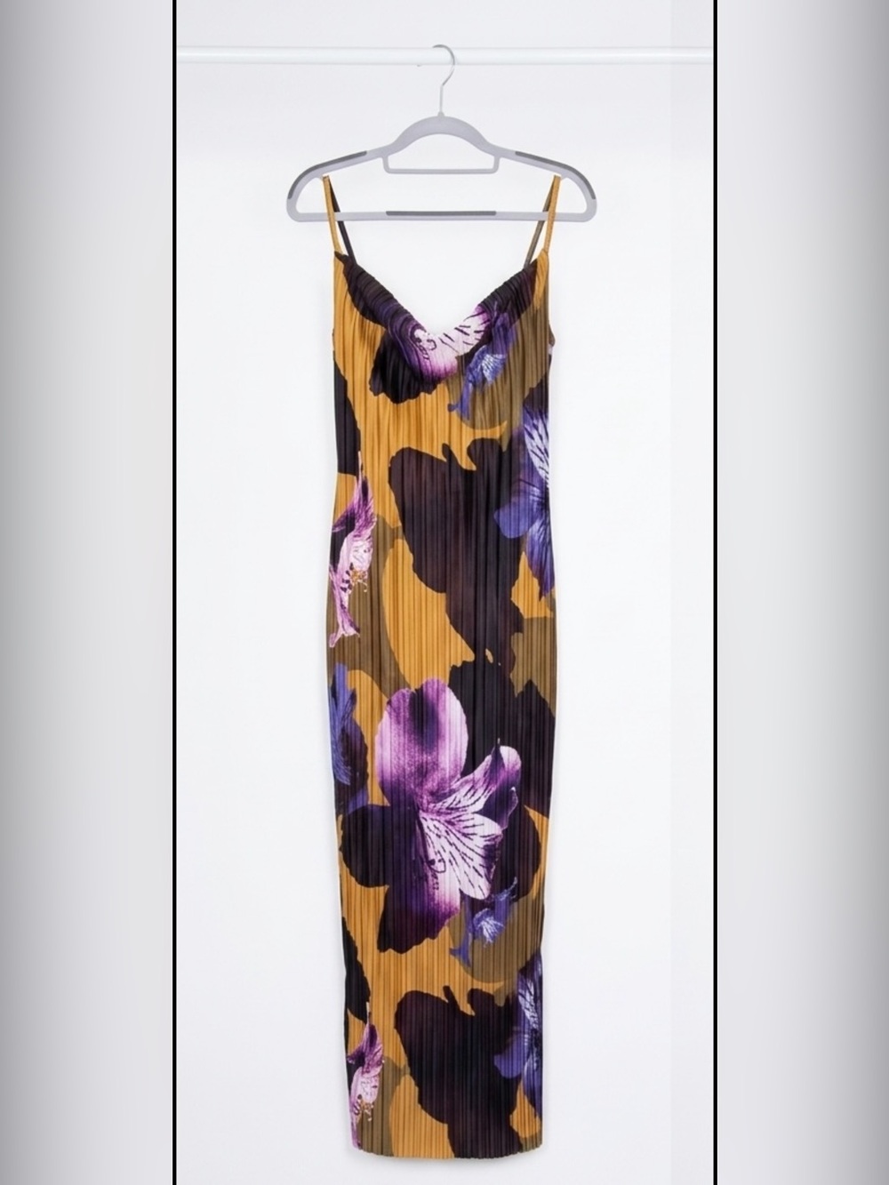 Boohoo Floral Plisse Maxi Dress - Purple & Mustard Yellow - US Size 8